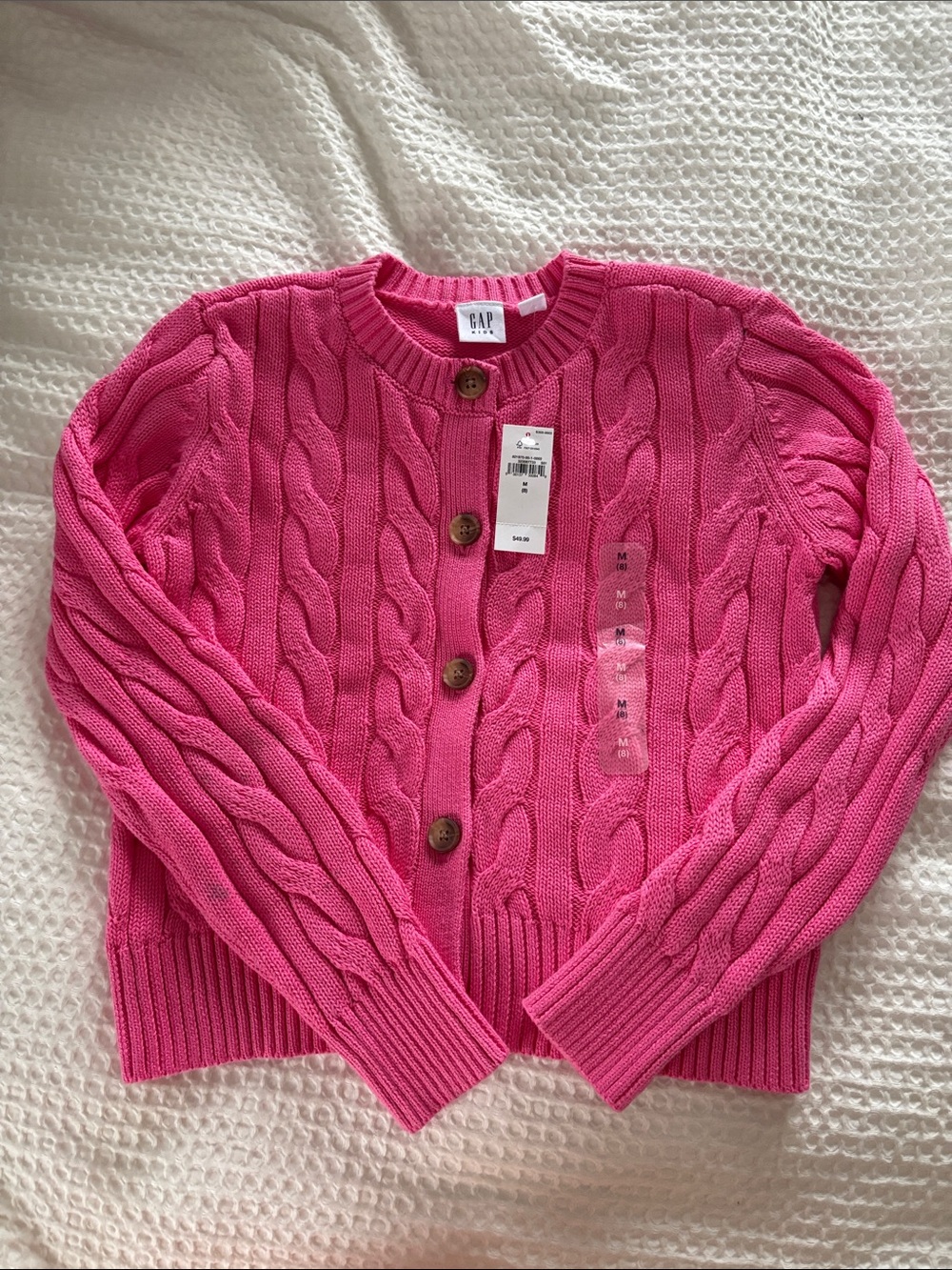 GAP Bright Pink Cable-Knit Button-Up Cardigan
